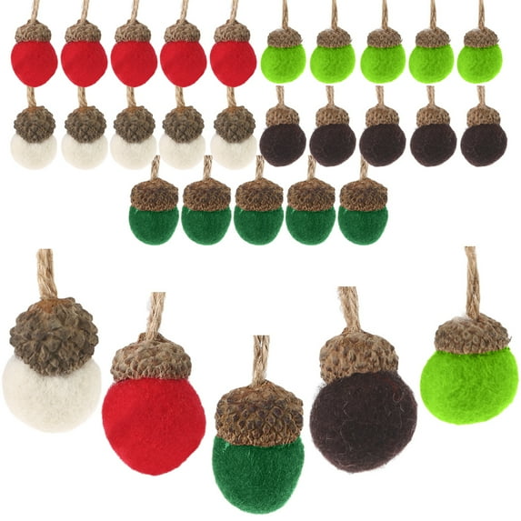 BYDOT 30Pcs Christmas Felt Acorn Ornaments Faux Wool Hanging Balls Pine Cone Rustic Farmhouse Decor with Rope DIY Crafts