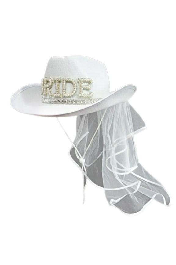 Bride Cowgirl Hat Novelty Cowboy Hat Summer Beach Hat Cowgirl Hat with Long Veil