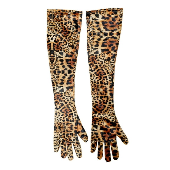 BYDOT Velvet Women Long Gloves Beautiful Leopard Print Etiquette Gloves Party Mitten