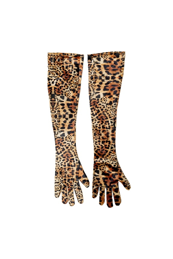 Velvet Women Long Gloves Beautiful Leopard Print Etiquette Gloves Party Mitten