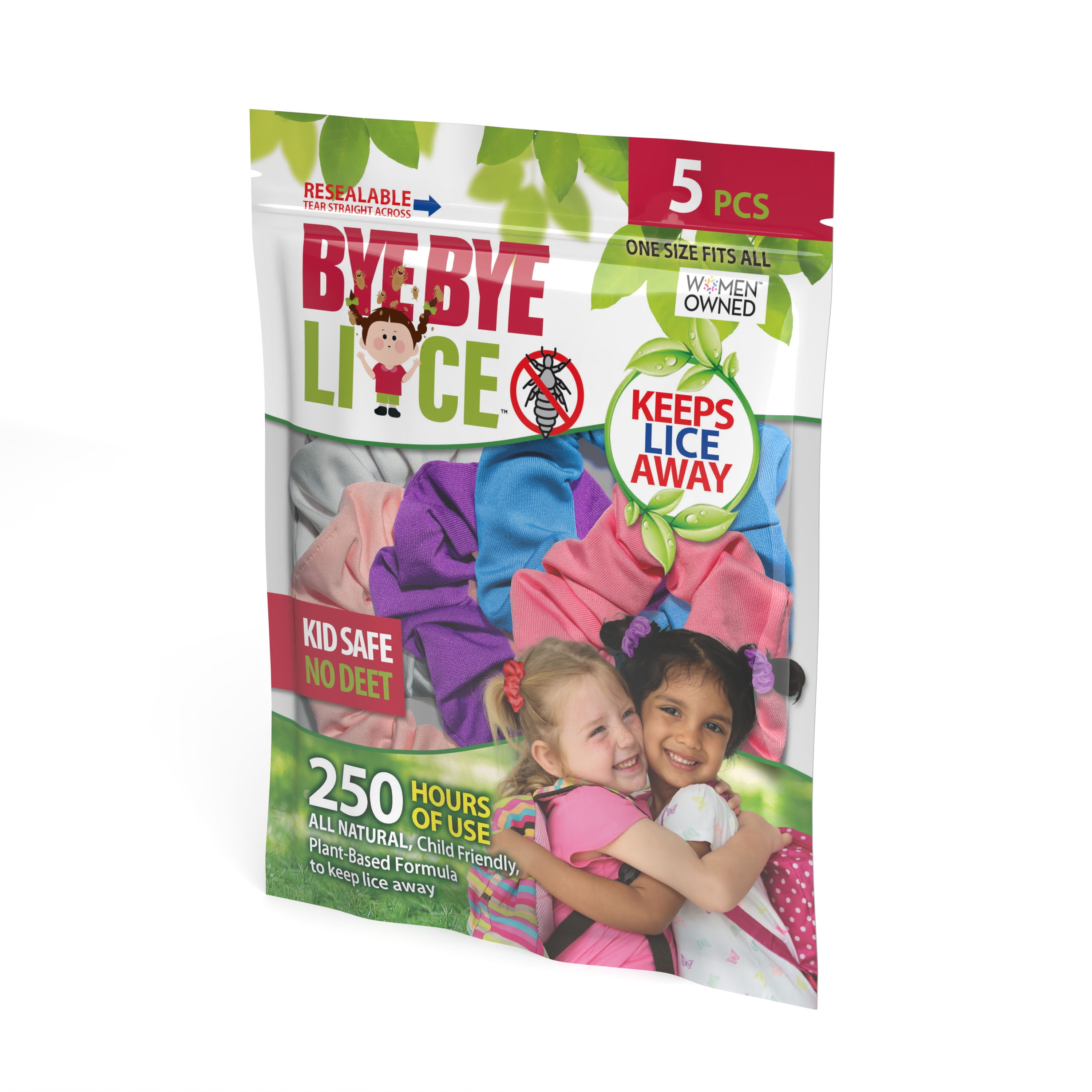 BYE BYE MOSQUITO Lice Scrunchies Hair Ties 5 Pack for Kids and Adults Unisex Hair