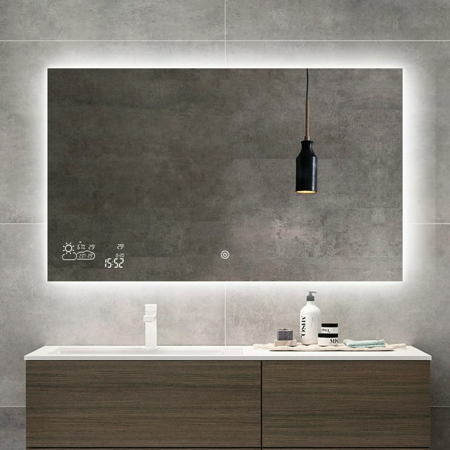 BYECOLD Smart LED Bathroom Mirror, Backlit Vanity with Weather Forecast, Anti-fog, Horizontal-39 ...