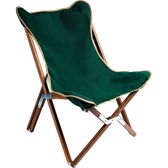 BYER OF MAINE - Pangean Butterfly Chair, Easy to Fold Hardwood Sling Chair for Beach and Camping - 34" H x 23" W, 27" D, Single - Green