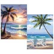 BYGFHLYW 2 Pack Diamond Art Kits for Adults, Tropical Sunset & Beach Chair Ocean Landscape 5D Full Round Drill DIY Diamond Painting for Home Bathroom Wall Decor, 11.8x15.8 Inch