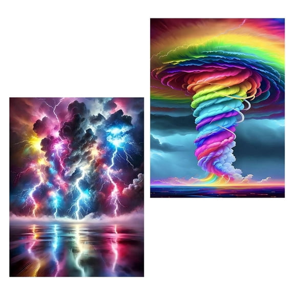 BYGFHLYW 2 Pack Diamond Painting Kits for Adults, Colorful Lightning Storm & Rainbow Tornado Fantasy Abstract Diamond Art, Wall Decor for Living Room, 12×16 Inches
