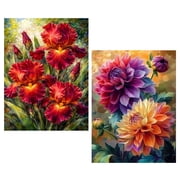BYGFHLYW 2-Pack Diamond Painting Kits for Adults, Vibrant Iris & Dahlia Flowers Diamond Art Painting, Home Decor & Relaxation Art, 16 12 Inch