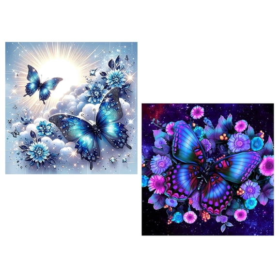 BYGFHLYW 2-Pack Glowing Butterfly Diamond Painting Kits, DIY Diamond Art Craft Kit for Home or Office Wall Decor, 14 x 14 Inch