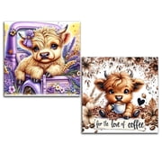 BYGFHLYW 2-Pack Highland Cow Diamond Painting Kits, DIY Diamond Art Craft Kit for Home Wall Decor, 14 x 14 Inch