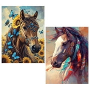 BYGFHLYW 2-Pack Western Horse Diamond Painting Kits, DIY Diamond Art Craft Kit for Home or Office Wall Decor, 12 x 16 Inch