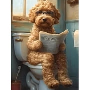 BYGFHLYW 5D DIY Diamond Painting Kits for Adults, Funny Goldendoodle Dog Reading Newspaper Diamond Art Craft, Bathroom Home Wall Decor 12x16 Inch