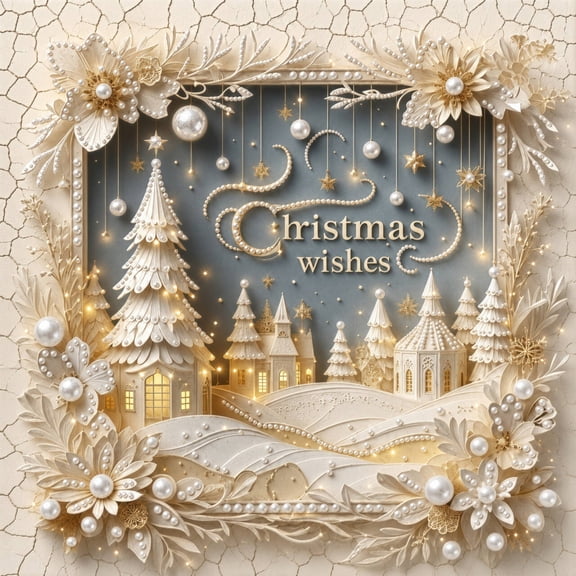 BYGFHLYW 5D DIY Pearl Diamond Painting Kit for Adults, White Christmas Village Pearl Diamond Art Set, 12 x 12 Inch