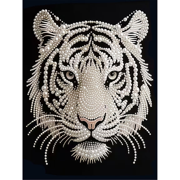 BYGFHLYW 5D DIY Pearl Diamond Painting Kit for Adults, White Tiger Portrait Pearl Diamond Art Set, 12 x 16 Inch