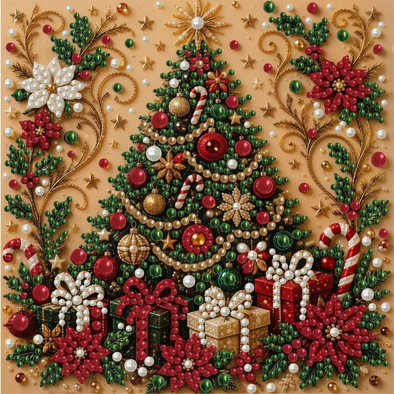 BYGFHLYW Christmas Tree Pearl Diamond Art DIY Kit for Adults, Festive Xmas Home Wall Decor, 11.8 x 11.8 Inch