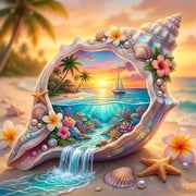 BYGFHLYW Conch Shell Tropical Ocean Scene Diamond Art Kits for Adults,Diamond Painting Kits for Beginner, Home Wall Decor 14x 14 in