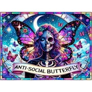 BYGFHLYW DIY 5D Diamond Painting Kit for Adults, Anti-Social Butterfly Skull Girl Diamond Art Craft, Gothic Fantasy Home Wall Decor 16x12 Inch