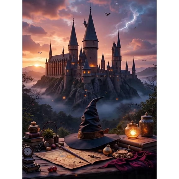 BYGFHLYW DIY 5D Diamond Painting Kits for Adults, Magical Wizard Castle Scene Diamond Art Craft, Fantasy Home Wall Decor 12x16 Inch