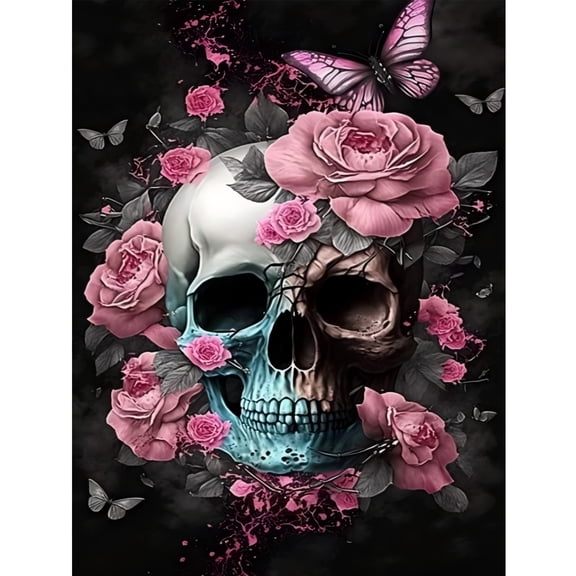 BYGFHLYW DIY Diamond Art Kits for Adults, Gothic Skull Pattern 5D Full Round Drill Diamond Painting, Home Wall Decor, 12x16 Inch