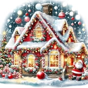 BYGFHLYW DIY Diamond Art Kits for Adults, Santa Claus Christmas House Pattern 5D Full Round Drill Diamond Painting, Home Wall Decor, 14x14 Inch