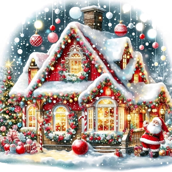 BYGFHLYW DIY Diamond Art Kits for Adults, Santa Claus Christmas House Pattern 5D Full Round Drill Diamond Painting, Home Wall Decor, 14x14 Inch