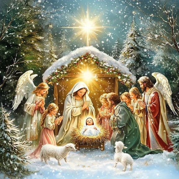 BYGFHLYW DIY Diamond Art Kits for Adults, The Nativity of Jesus Pattern 5D Full Round Drill Diamond Painting, Home Wall Decor, 14x14 Inch