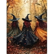 BYGFHLYW DIY Diamond Art Kits for Adults, Three Witches Pattern 5D Full Round Drill Diamond Painting, Home Wall Decor, 12x16 Inch