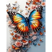 BYGFHLYW Diamond Art Kits for Adults, 3D Butterfly Flower 5D Full Round Drill DIY Diamond Painting, Floral Insect Home Wall Decor, 11.8x15.8 Inch