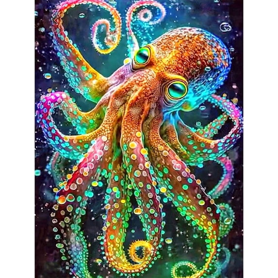 BYGFHLYW Diamond Art Kits for Adults, Colorful Octopus Ocean 5D Full Round Drill DIY Diamond Painting, Marine Animal Home Wall Decor, 11.8x15.8 Inch