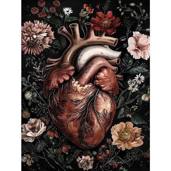 BYGFHLYW Diamond Art Kits for Adults, Dark Heart Gothic 5D Full Round Drill DIY Diamond Painting, Art Home Wall Decor, 12x16 Inch