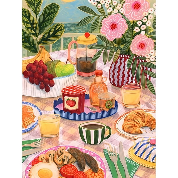 BYGFHLYW Diamond Painting Kits for Adults, Colorful Brunch Table Scene Diamond Art Painting, Home Decor & Relaxation Art, 1612 Inch