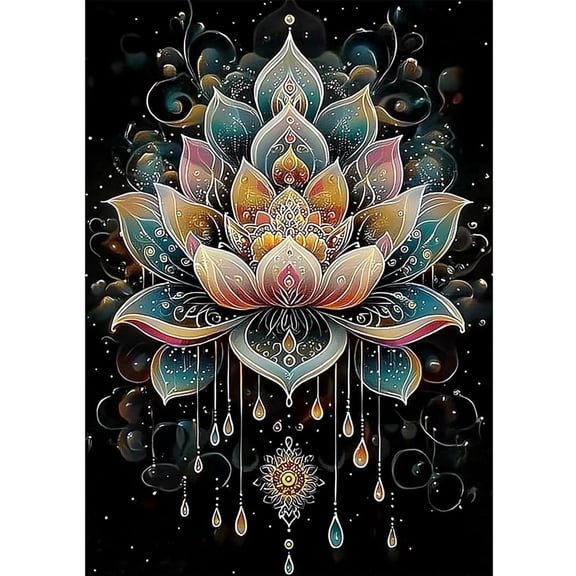BYGFHLYW Diamond Painting Kits for Adults, Mandala Lotus Flower Diamond Art Craft, Zen Home Wall Decor 12x16 Inch