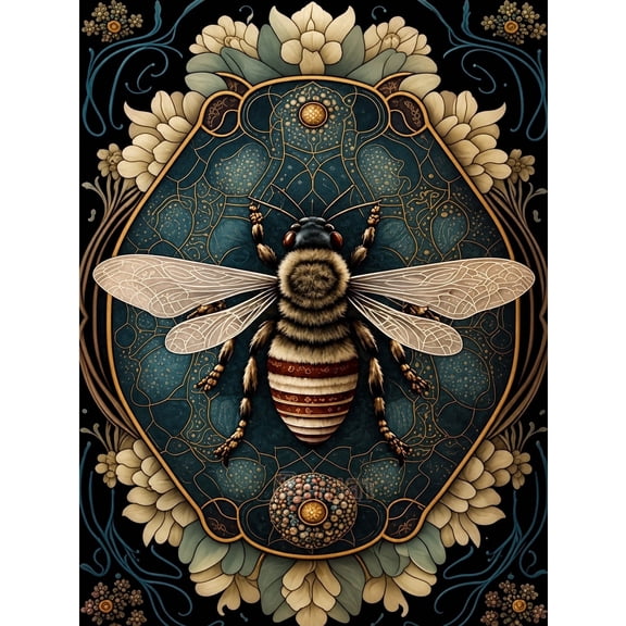 BYGFHLYW Diamond Painting Kits for Adults, Vintage Ornate Bee Floral Diamond Art Craft, Home Wall Decor 12x16 Inch