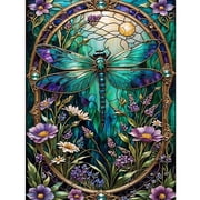 BYGFHLYW Diamond Painting Kits for Unisex Adults, Stained Glass Dragonfly Wildflower Diamond Art Craft, Home Decor & Relaxation Art, 16 12 Inch