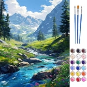 BYGFHLYW Mountain Valley Stream Forest Landscape Paint by Number Kit for Adults, Nature Scenery Easy Painting Set for Gift and Home Wall Decor, 16" W x 20" L