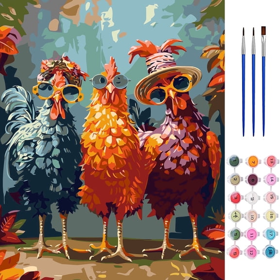 BYGFHLYW Paint by Numbers Kit for Adults, Funny Rooster with Sunglasses Painting on Canvas, Home Wall Decor for Kids Room Living Room, 16x20 Inch