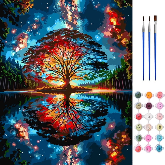 BYGFHLYW Paint by Numbers Kit for Adults, Galaxy Tree of Life Painting on Canvas, Without Frame, Home Wall Decor for Bedroom Living Room, 16x20 Inch