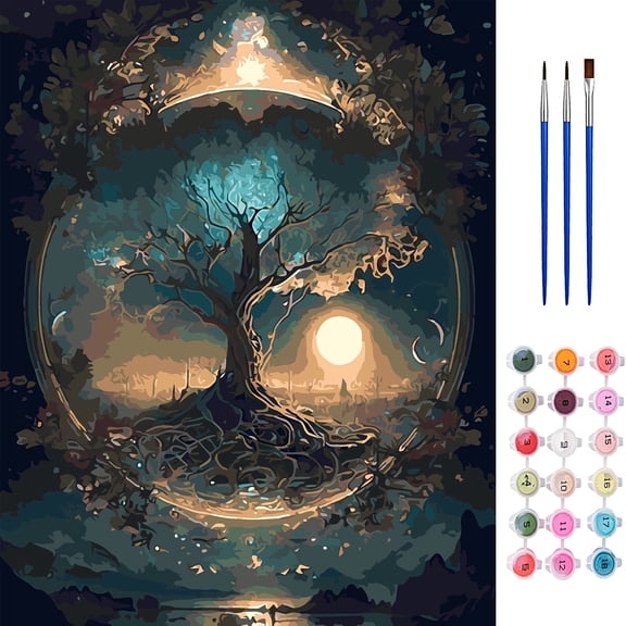 BYGFHLYW Paint by Numbers Kit for Adults, Magical Moonlit Tree of Life, 20 x 16 Inch, Fantasy Home Wall Decor Gift