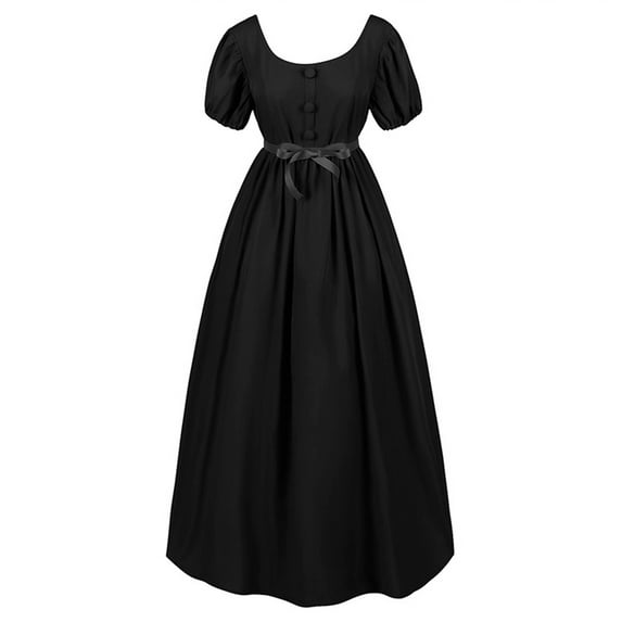 BYHONG 1791's Lady Women Vintage High Dresses for Sash Ruffle Empire Waist Dress Gown Black XL