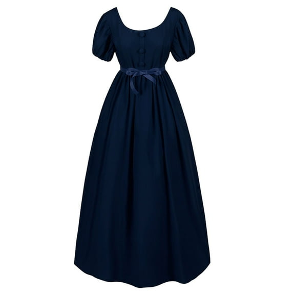 BYHONG 1791's Lady Women Vintage High Dresses for Sash Ruffle Empire Waist Dress Gown Blue M