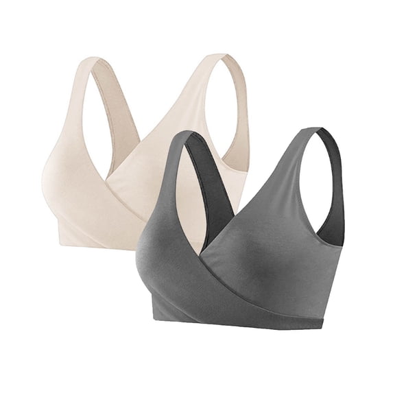 BYHONG 2 PCS Pregnant Women's Plain Color Bra Maternity Nursing Bras Vest Tops Bars for Women Beige,Dark Gray XXL