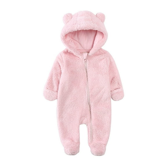 BYHONG Baby Girls Boys Clothes Rompers Footie Snowsuit Winter Bunting Onesie Cartoon Warm Hooded Romper Jumpsuit Outfits Pink 9-12 Months