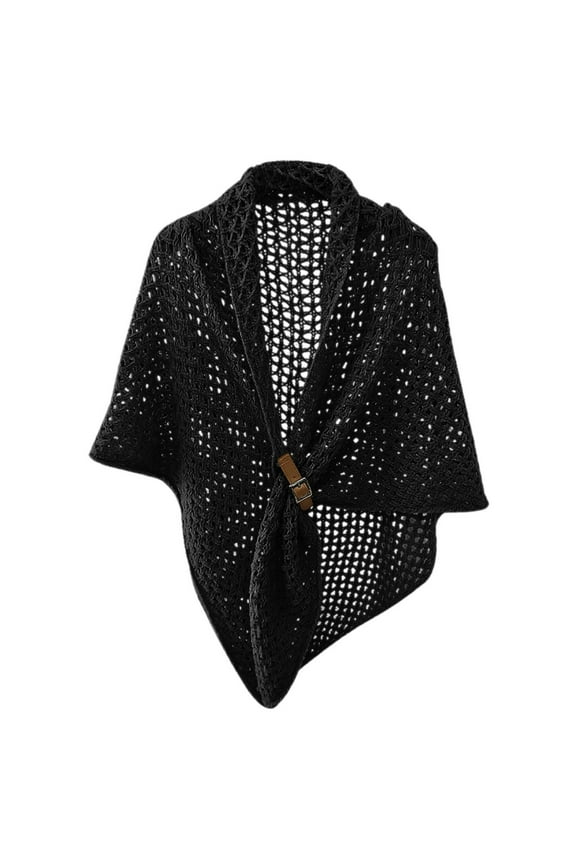 BYHONG Black Scarf for Women Women Fashion Solid Hollow Out Leather Buckle Big Triangle Cape Cloak Warm Decorative Scarf Split Big Triangle Scarf Scarf with Sleeves for Women One Size