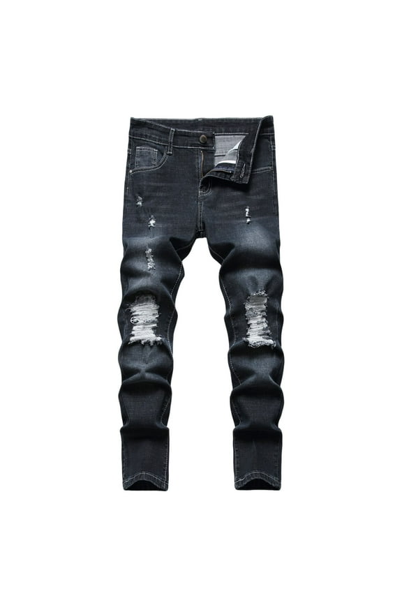 BYHONG Boy's Skinny Fit Ripped Distressed Fashion Kids Denim Jeans Pants Black 12