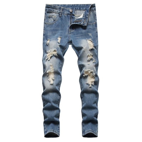 BYHONG Boy's Fit Ripped Distressed Fashion Kids Denim Jeans Pants Dark Blue 14