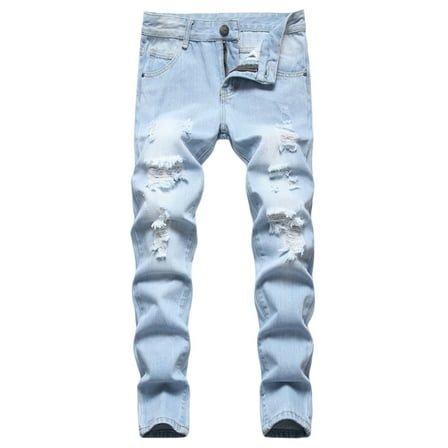 BYHONG Boy's Skinny Fit Ripped Distressed Fashion Kids Denim Jeans Pants Light Blue 12