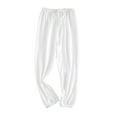 thumbnail image 1 of BYHONG Boys Girls Long Bloo Mers Soft Summer Pants Kids Solid Elastic Waist Harem Pants Basic Joggers Trousers White 120, 1 of 2