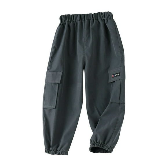 BYHONG Boys Pants Summer Casual Kids Cargo Pants for Toddler Boys Girls Lightweight Comfortable Outdoor Play School Beach Yoga Travel Basic Solid Color Long Pants Dark Gray 110