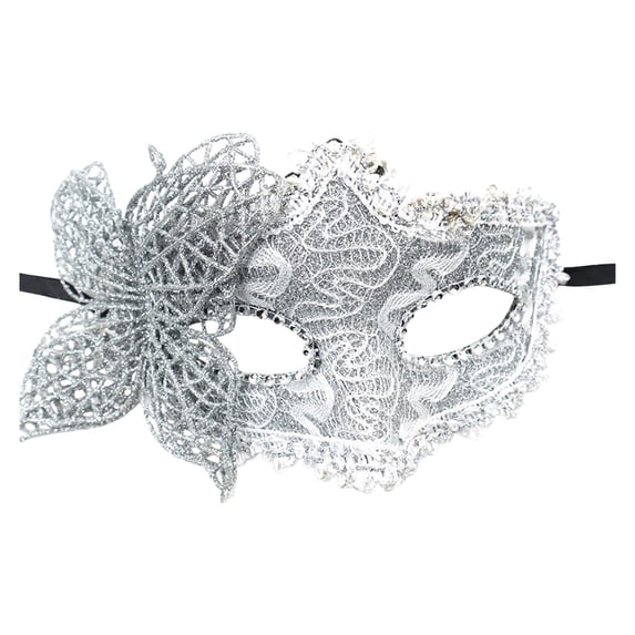BYHONG Carnival Masquerade Women Makeup Dance Face Guard Painted with Gold Powder Multi Cornered Half Face Party Face Guard Silver One Size