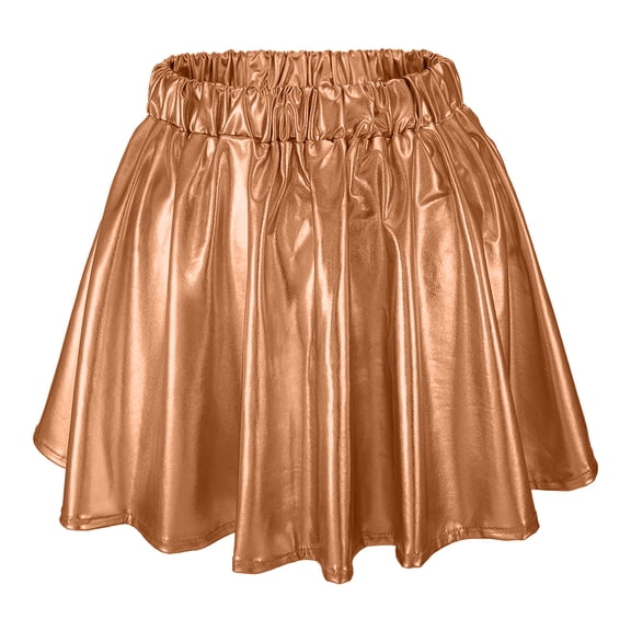 Bmisegm Carnival Women's Fashion High Waist Pleated Solid Color Short Skirt Loose Skirt Metallic Skater Skirt Sparkly Shiny Flared Pleated A Line Mini Skort Womens Skirts Coffee XL