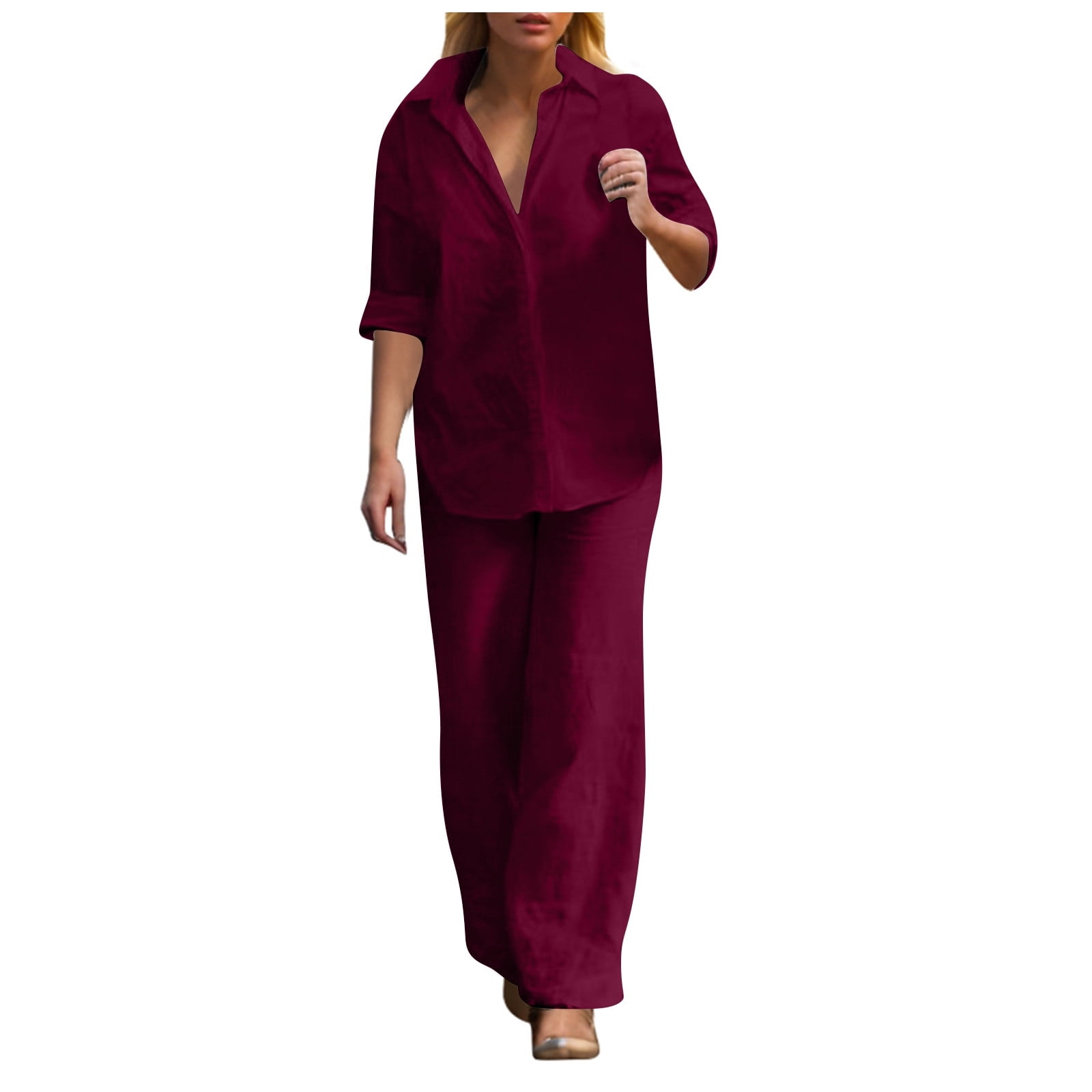 Casual Long Sleeve Top & Wide Leg Pants Set