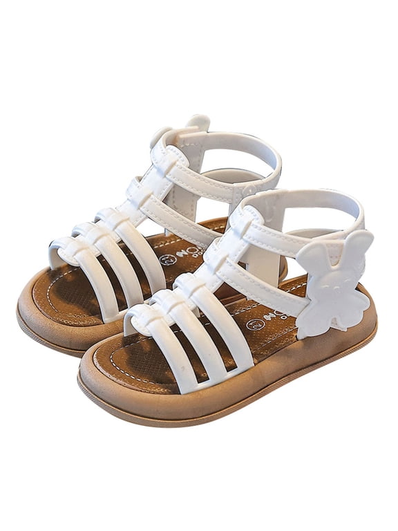 BYHONG Children's Fashion Soft Soled Sports Shoes Open Toed Roman High Top Sandals Gladiator Sandal Flat Strap Sandals Two Ankle Buckle White_003 30